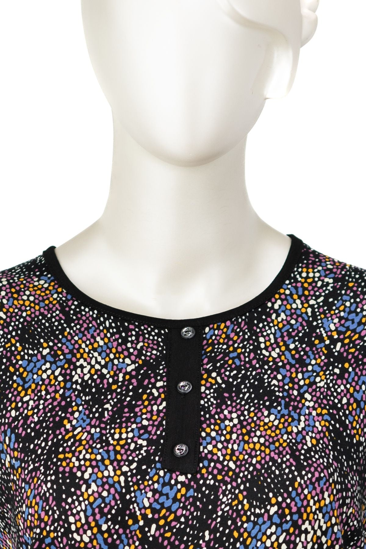 Kadın Turlu Viskon Penye Kumaş Anne Bluz Puantiye Desenli Likralı Yuvarlak Yaka Tam Kalıp